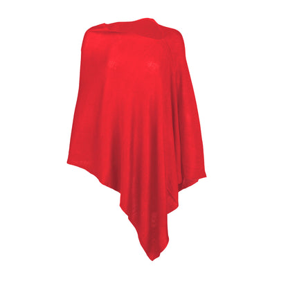 Red Chelsea poncho with asymmetrical hem on a white background