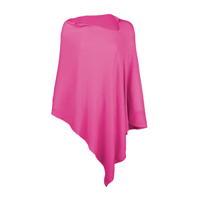 Hot pink Chelsea poncho with asymmetrical hem on a white background