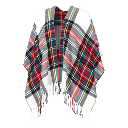 Multicolor plaid Kennedy shawl with fringe