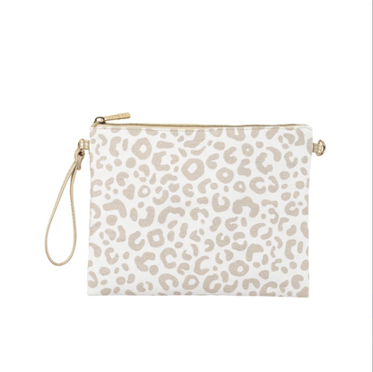 Cream leopard-print wristlet with pale strap