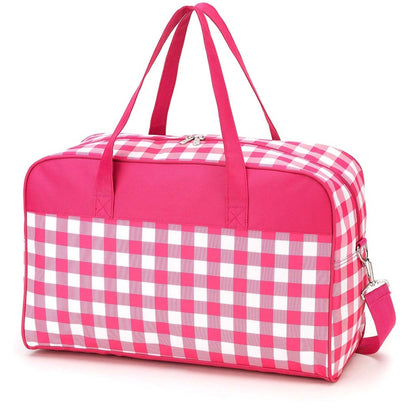 Hot pink checked travel bag with matching top panel