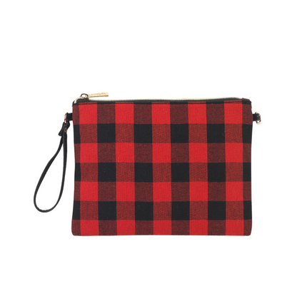 Red and black checked wristlet with black strap