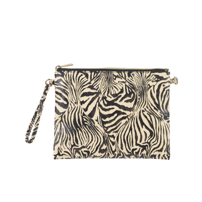 Cream and black zebra-pattern wristlet