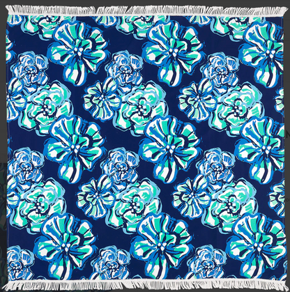 Navy beach blanket with blue and mint floral print