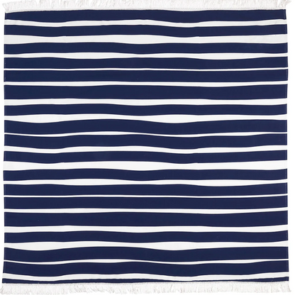 Navy beach blanket with white horizontal stripes