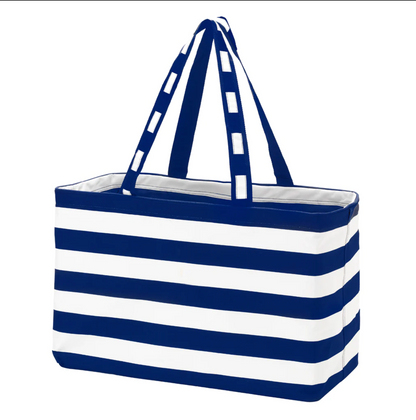 Navy and white striped oversized tote