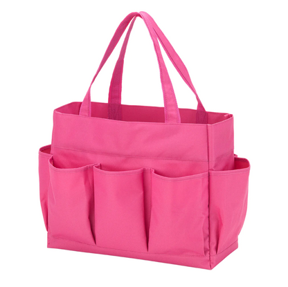Hot pink carryall tote with exterior pockets