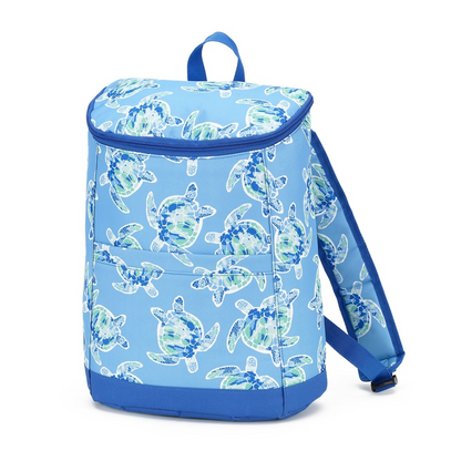 Blue turtle-print cooler backpack