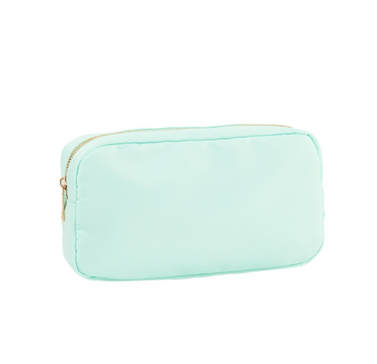 Mint zippered accessory pouch on a white background