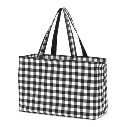 Black and white checked oversized tote