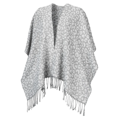Light gray animal-print Kennedy shawl with fringe