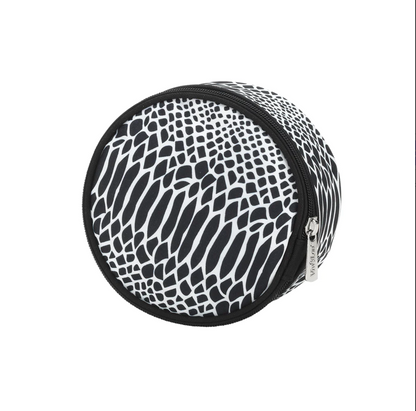 Black and white snakeskin-pattern round jewelry case