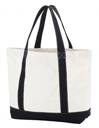 Cream tote with black handles and bottom panel