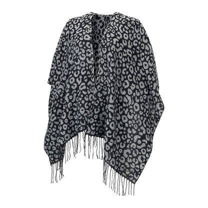 Dark animal-print Kennedy shawl with fringe
