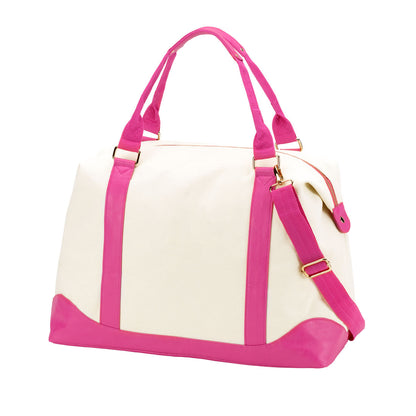 Plain cream and pink weekender with long strap