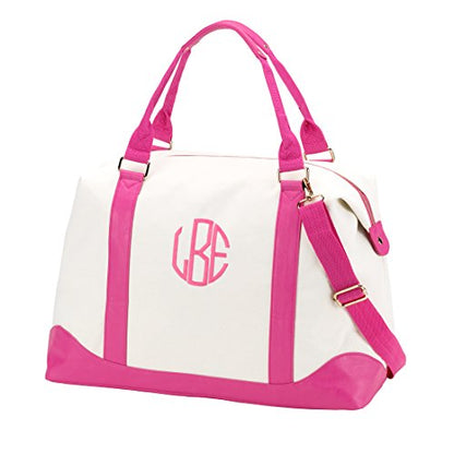 Cream and pink weekender with a pink monogram