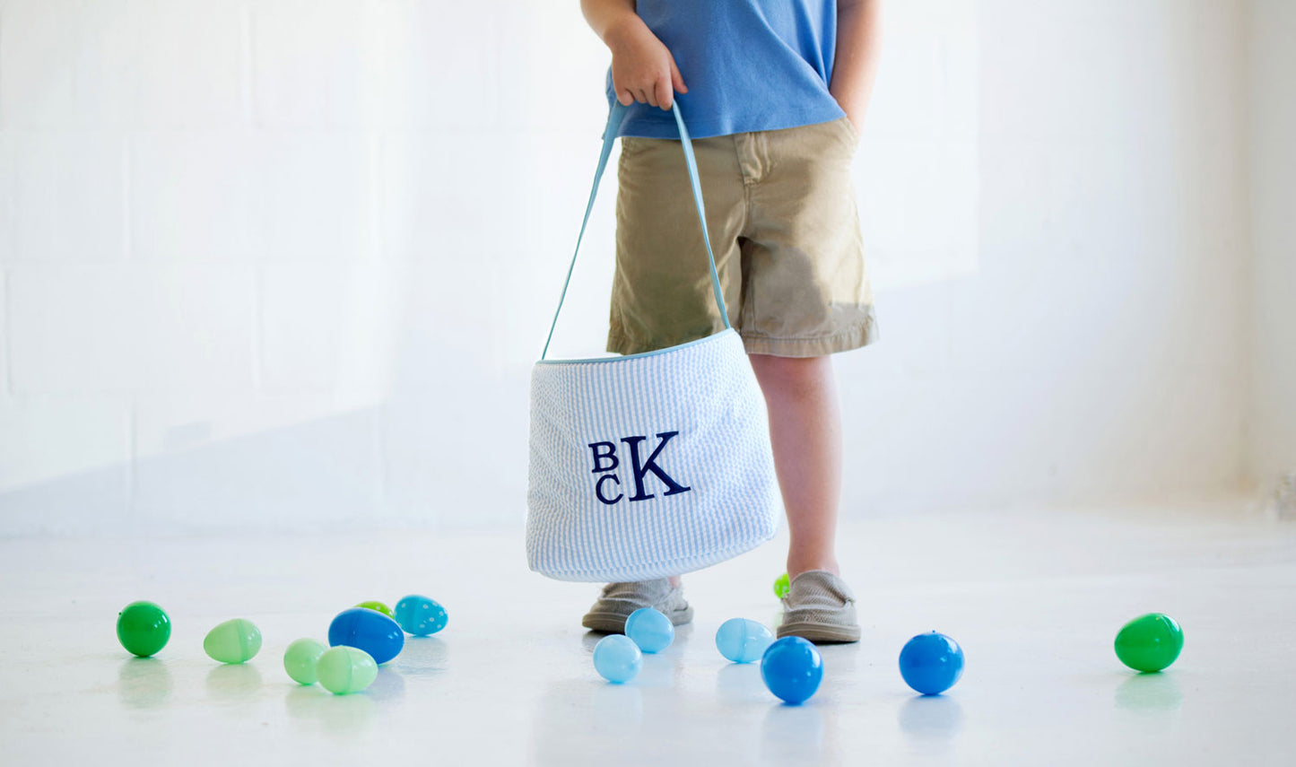 Seersucker Bunny Easter Basket, Blue, Pink, Green, or Purple