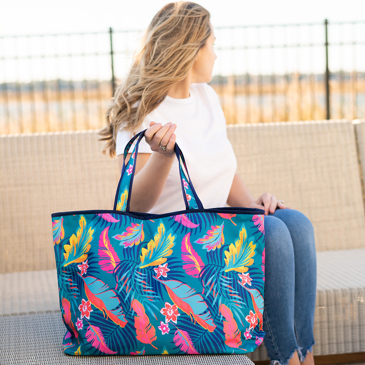 woman with tote bag