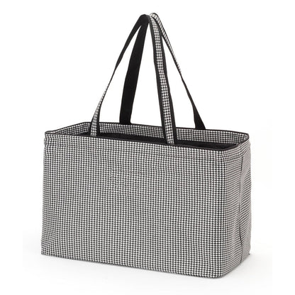 Gray houndstooth oversized tote with dark handles