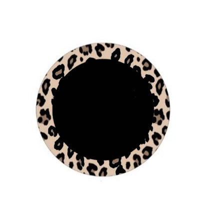 Round leopard print ornament design with a plain black center for personalization
