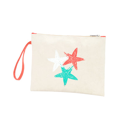 Light starfish pouch with a coral wrist loop