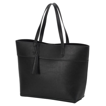 Black Aubrey tote with tassel on a white background