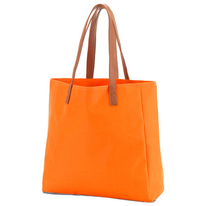Orange tote with tan handles