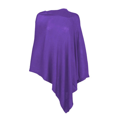 Purple Chelsea poncho with asymmetrical hem on a white background