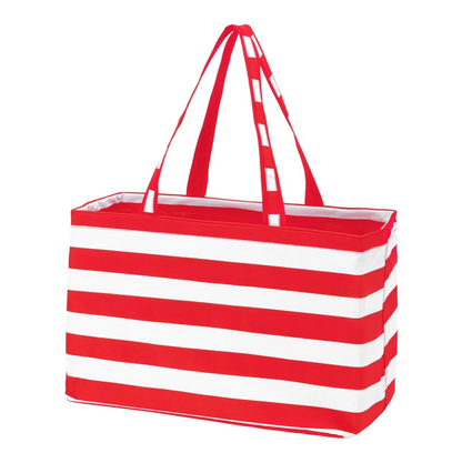 Red and white striped oversized tote