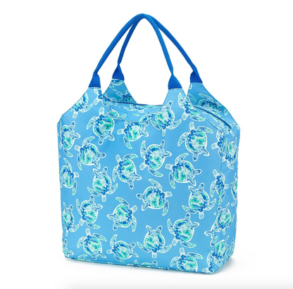 Blue turtle-print Seaside beach bag