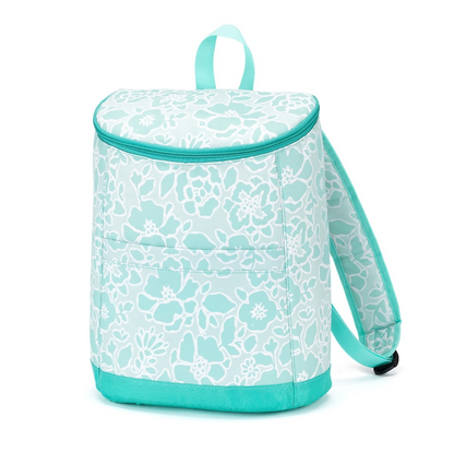Mint floral-print cooler backpack with matching straps