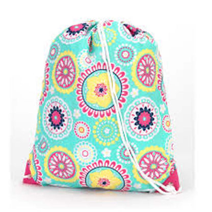Multicolor floral medallion-print drawstring gym bag