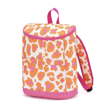 Orange and pink animal-print cooler backpack