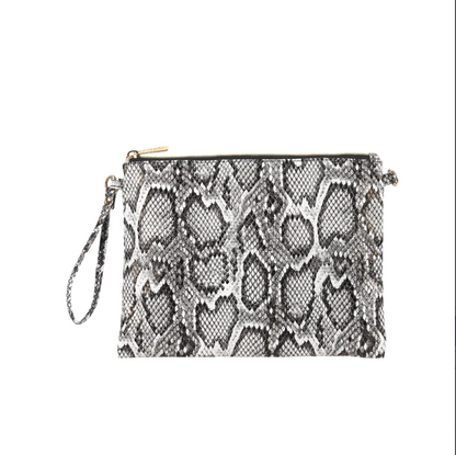 Black and white snakeskin-pattern wristlet